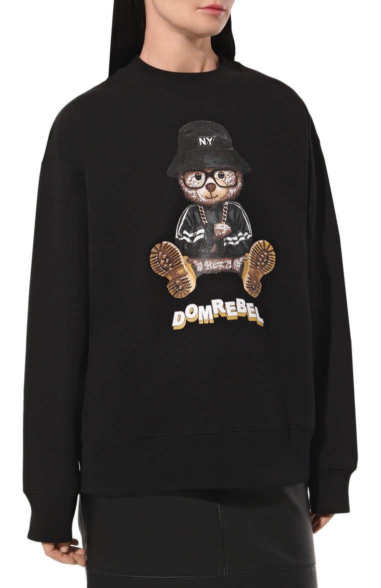 Женский хлопковый свитшот DOMREBEL черного цвета, �арт. NY BEAR (CARRY-0VER)/SWEATSHIRT | Фото 3 (Рукава: Длинные; Длина (для топов): Стандартные; Материал сплава: Проставлено; Материал внешний: Хлопок; Стили: Спорт-шик; Драгоценные камни: Проставлено; Женское Кросс-КТ: Свитшот-одежда)