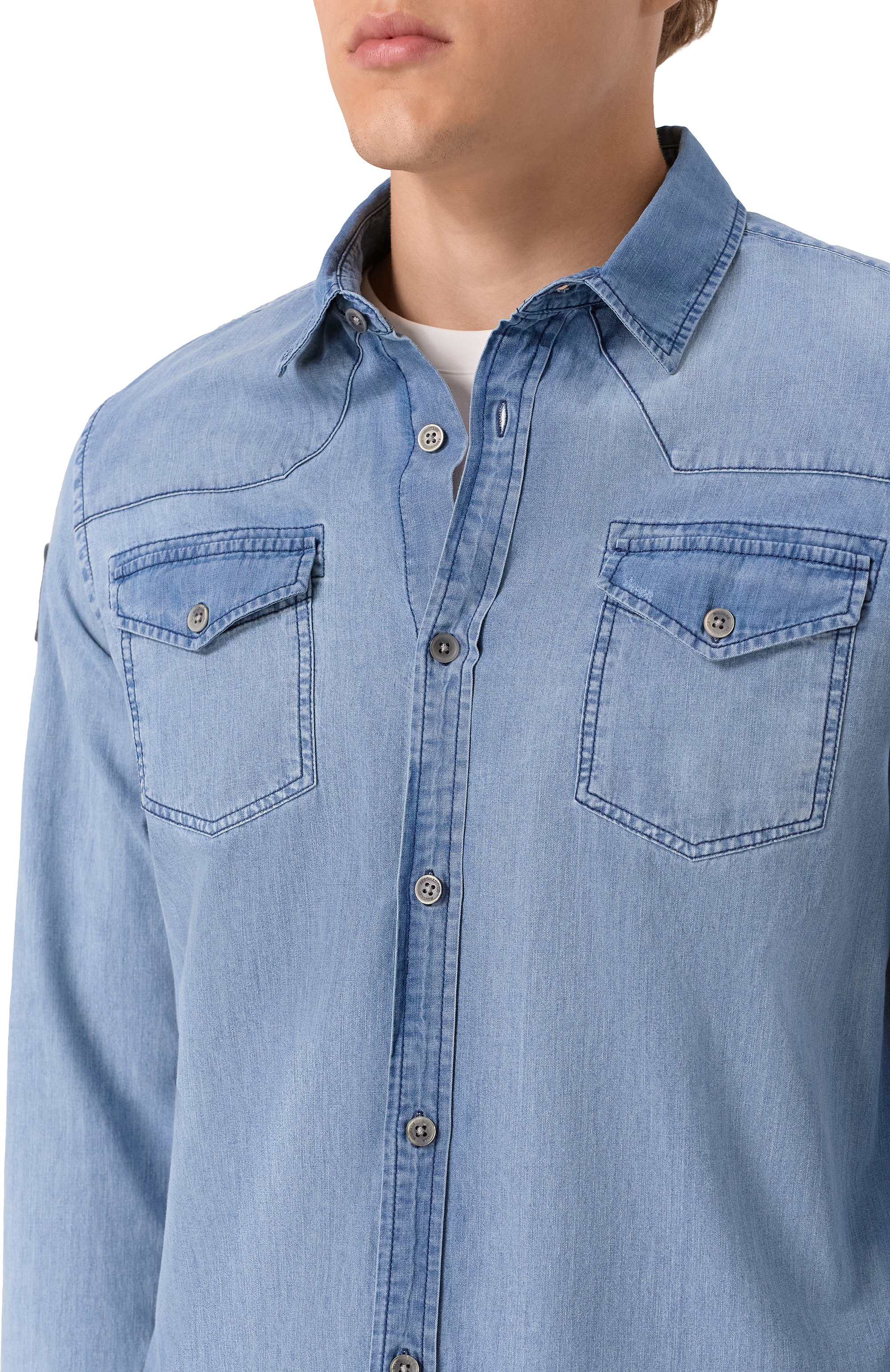 Джинсовая рубашка AERONAUTICA MILITARE голубого цвета по цене 25500 руб., арт. 251CA1281CT3527, фото 6 Джинсовая рубашка AERONAUTICA MILITARE, арт. 251CA1281CT3527, фото 6