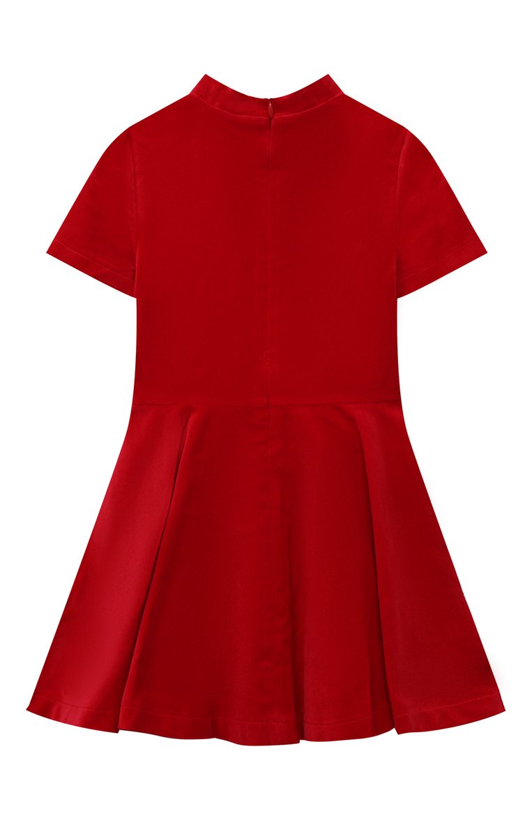 Детское хлопковое платье MOSCHINO красного цвета, арт. HDV0DG/LWA03/4A-8A | Фото 2 (Рукава: Короткие; Материал внешний: Хлопок; Случай: Повседневный; Автоматизация ТО: Проставлено; Автоматизация состава: Проставлено)