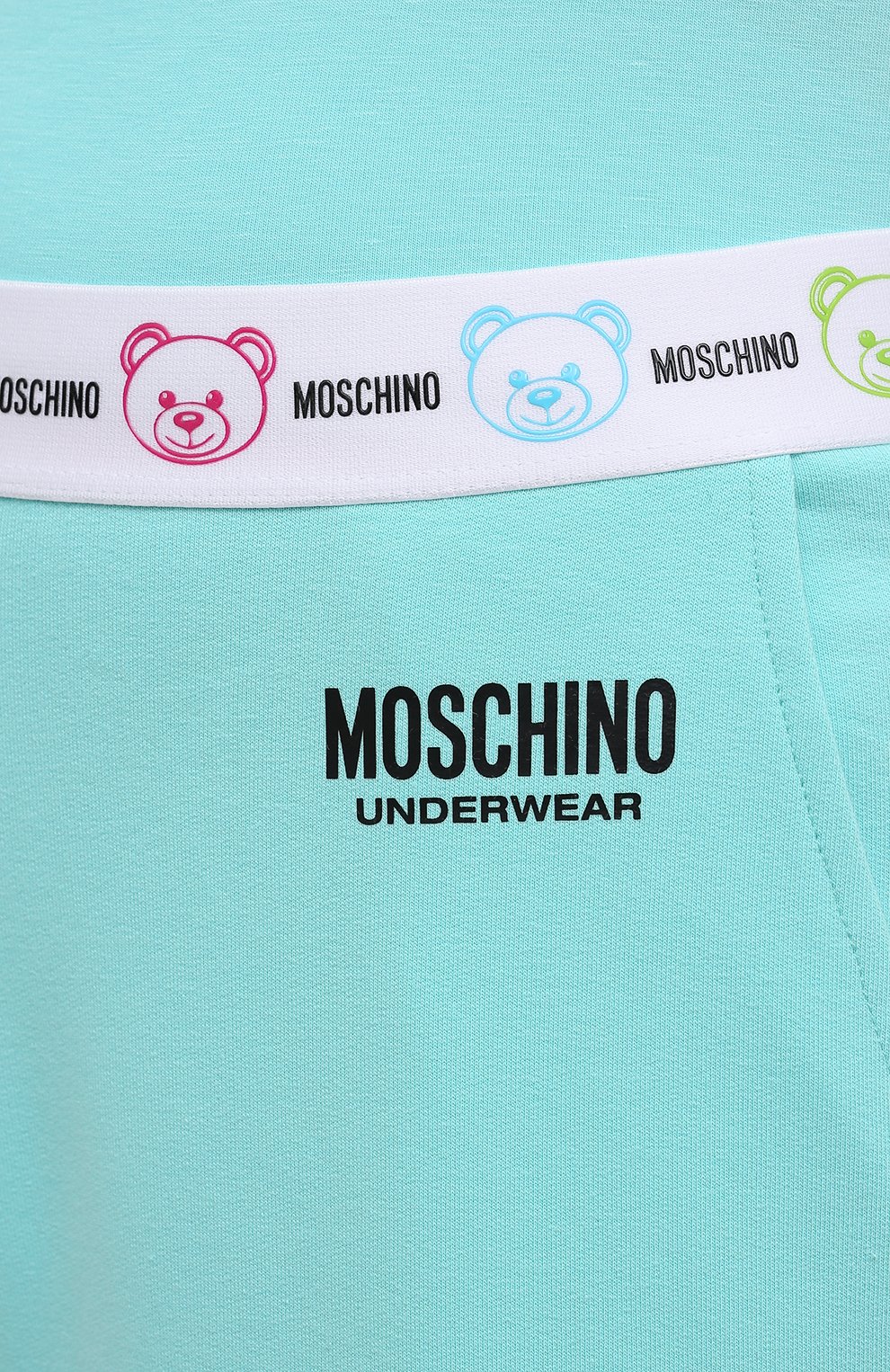 Хлопковые джоггеры MOSCHINO бирюзового цвета по цене 21250 руб., арт. A4302/9004, фото 5 Хлопковые джоггеры MOSCHINO, арт. A4302/9004, фото 5