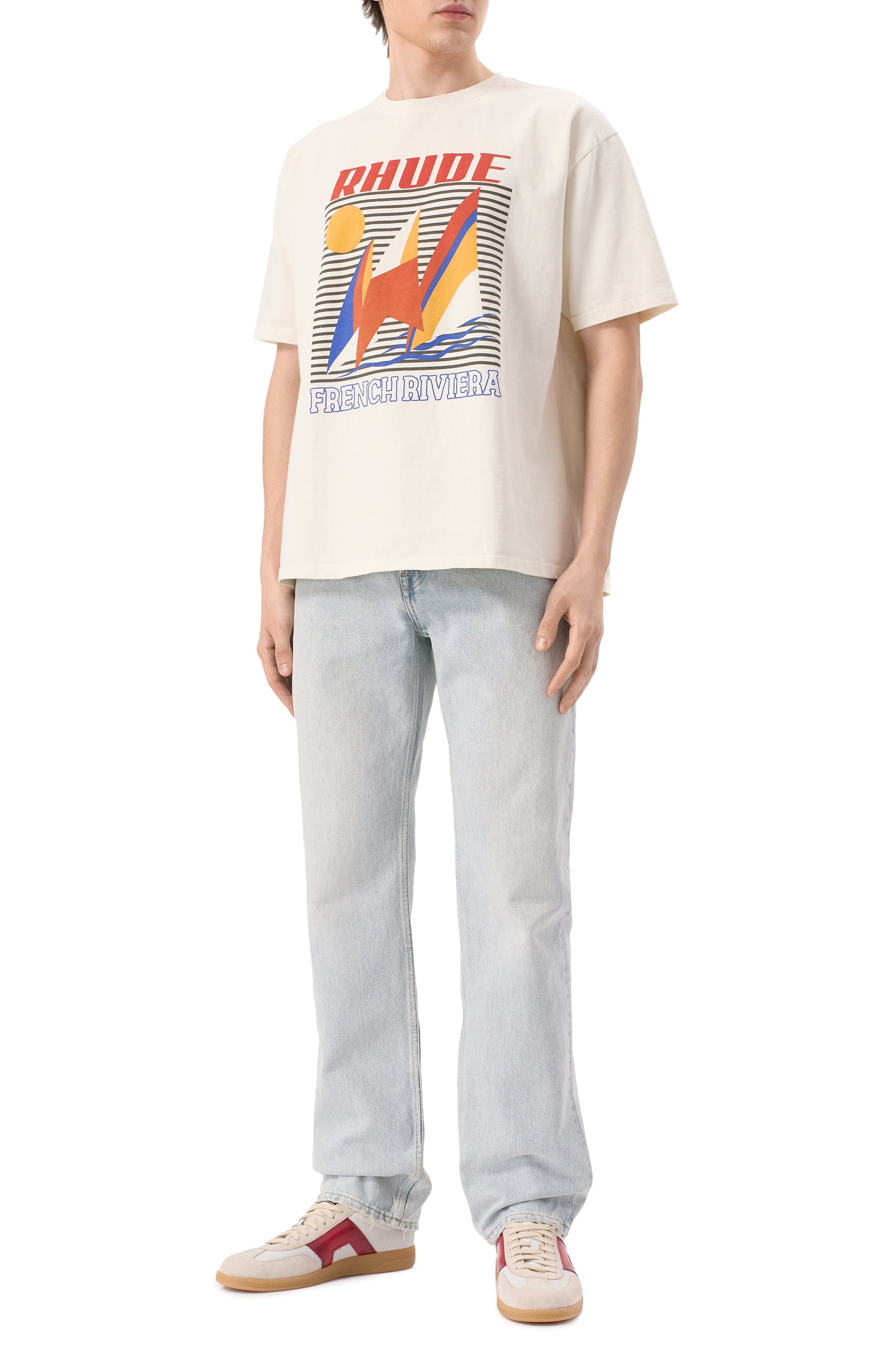 Хлопковая футболка RHUDE кремового цвета по цене 33950 руб., арт. RHPS25TT10012, фото 2 Хлопковая футболка RHUDE, арт. RHPS25TT10012, фото 2