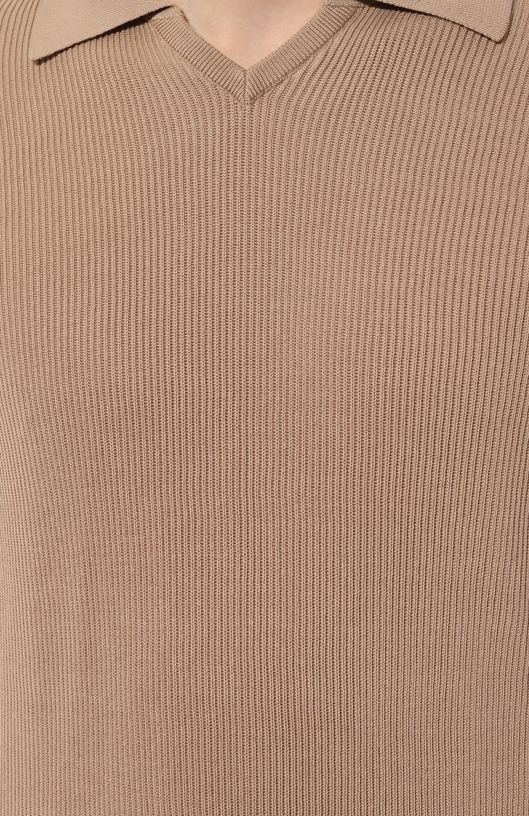 Мужская хлопковое поло BRUNELLO CUCINELLI бежевого цвета, арт. M2900B2020 | Фото 5 (Рукава: Короткие; Материал внешний: Хлопок; Длина (для топов): Стандартные; Застежка: Открытый ворот; Кросс-КТ: Трикотаж; Стили: Кэжуэл; Принт: Без при�нта; Автоматизация состава: Проставлено; Детали: Без декора; Автоматизация ТО: Проставлено)