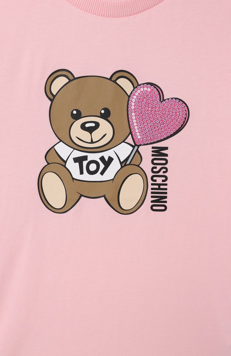 Детская хлопковая футболка MOSCHINO светло-розового цвета, арт. HDM06K/LBA00/4-8 | Фото 3 (Рукава: Короткие; Девочки Кросс-КТ: футболка-одежда; Тематический товар: Teddy Bear; Материал внешний: Хлопок; Ростовка одежда: 4 года | 104 см, 5 лет | 110 см, 6 лет | 116 см, 8 лет | 128 см)