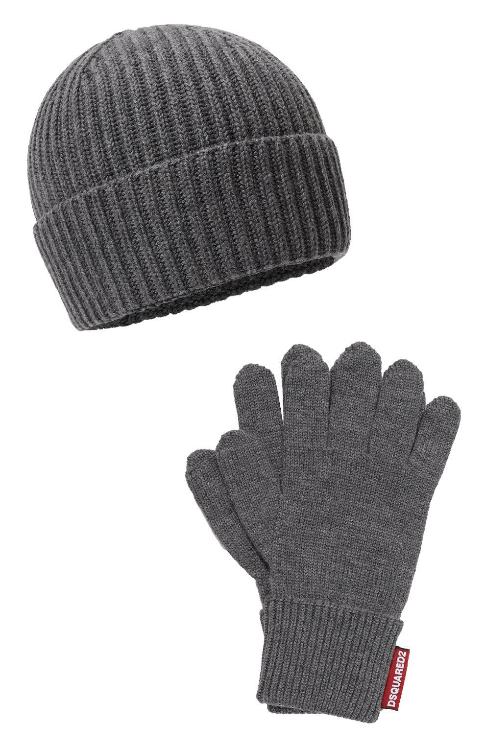 Комплект из шапки и перчаток DSQUARED2 серого цвета по цене 39000 руб., арт. KNM0078/01W06757, фото 1 Комплект из шапки и перчаток DSQUARED2, арт. KNM0078/01W06757, фото 1
