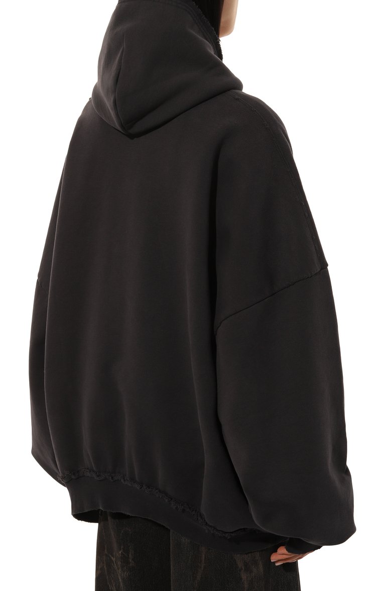 Женский хлопковая толстовка BALENCIAGA черного цвета, арт. 808227/TRVH4 | Фото 4 (Рукава: Длинные; Драгоценные камни: Проставлено; Длина (для топов): Стандартные; Материал сплава: Проставлено; Стили: Минимализм; Материал внешний: Хлопок)
