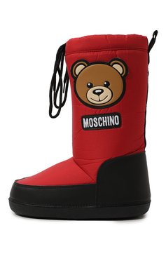 Детские утепленные сапоги MOSCHINO красного цвета, арт. 76102/36-41 | Фото 2 (Материал внешний: Текстиль; Материал сплава: Проставлено; Нос: Не проставлено; Материал внутренний: Текстиль)