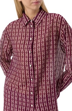 Женская шелковая рубашка FORTE_FORTE бордового цвета, арт. 13629_MY SHIRT | Фото 5 (Длина (для топов): Удлиненные; Материал сплава: Проставлено; Драгоценные камни: Проставлено; Рукава: Длинные; Принт: С принтом; Кросс-КТ: костюм; Женское Кросс-КТ: Рубашка-одежда; Стили: Романтичный; Материал внешний: Шелк)