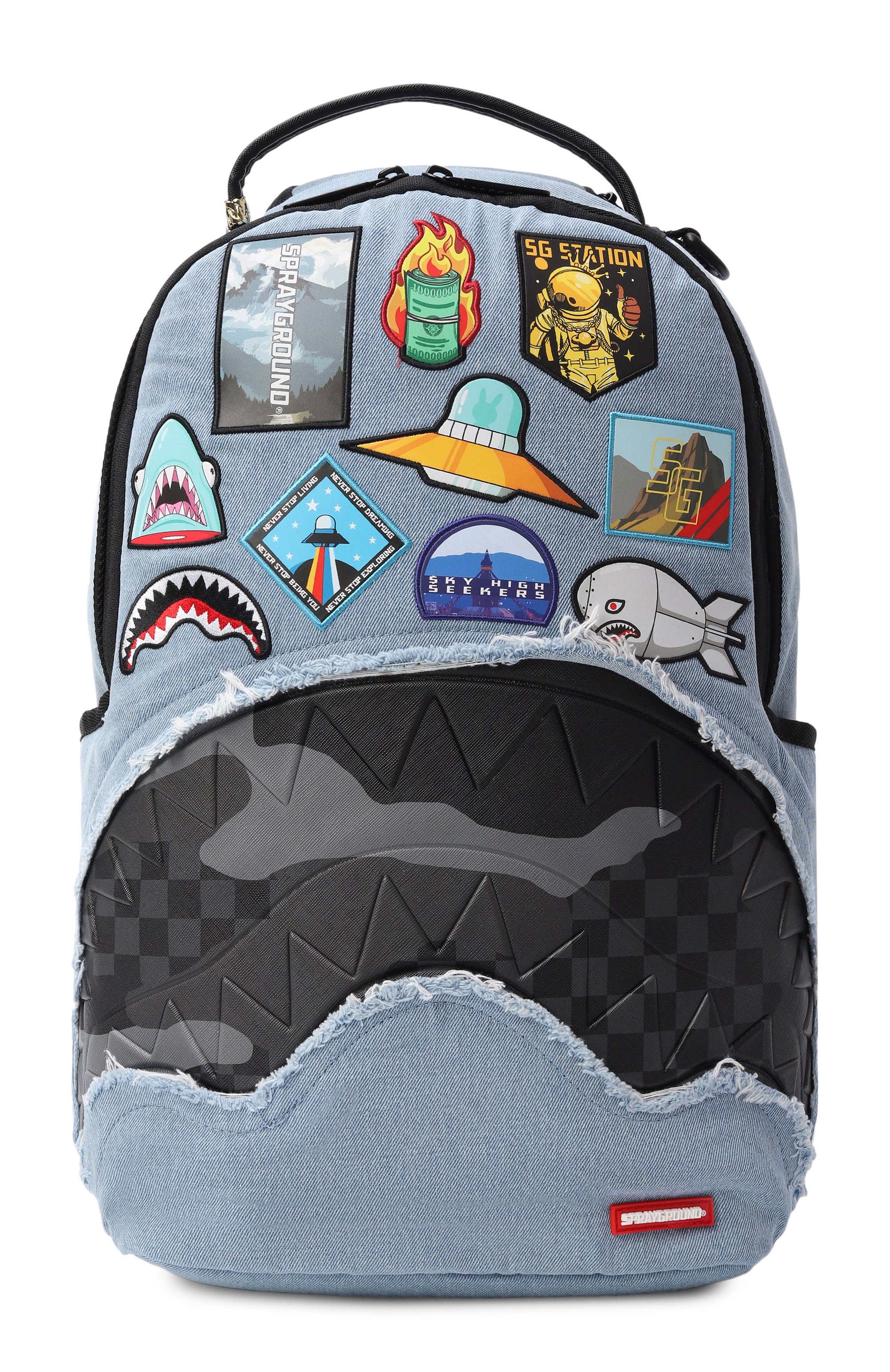 Рюкзак denim the journey begins SPRAYGROUND, арт. 910B8302NSZ/DENIM TEAR 3 AM PATCHES BACKPACK, фото 1