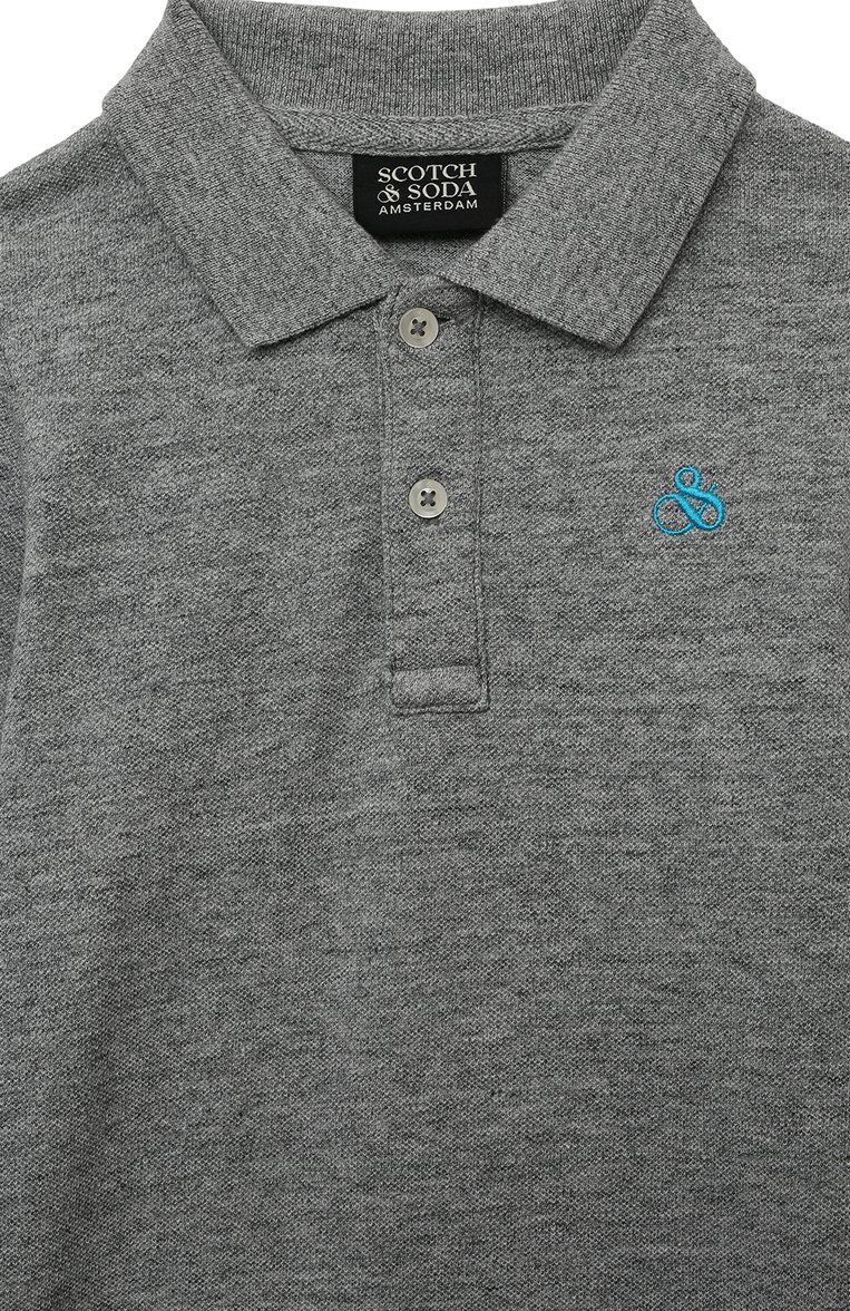 Детское хлопковое поло SCOTCH AND SODA серого цвета, арт. 167717-22-FWBM-D55 | Фото 3 (Рукава: Длинные; Материал внешний: Хлопок)
