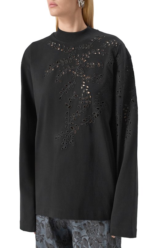 Хлопковый лонгслив Dries Van Noten 251-011150-1603 Чёрный  251-011150-1603 Фото 3
