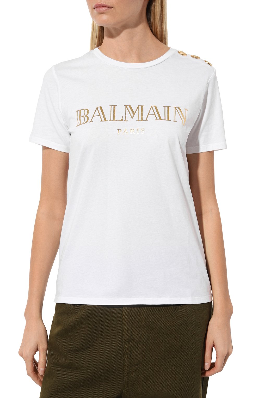 Хлопковая футболка BALMAIN белого цвета по цене 29950 руб., арт. VF11350B008, фото 3 Хлопковая футболка BALMAIN, арт. VF11350B008, фото 3