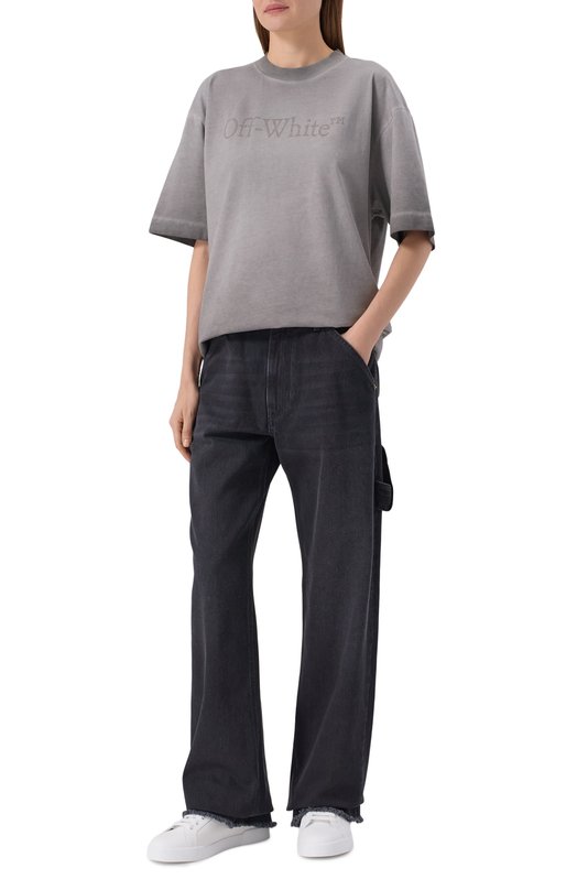 Хлопковая футболка Off-White 0WAA13FF25JER001 Серый  0WAA13FF25JER001 Фото 2