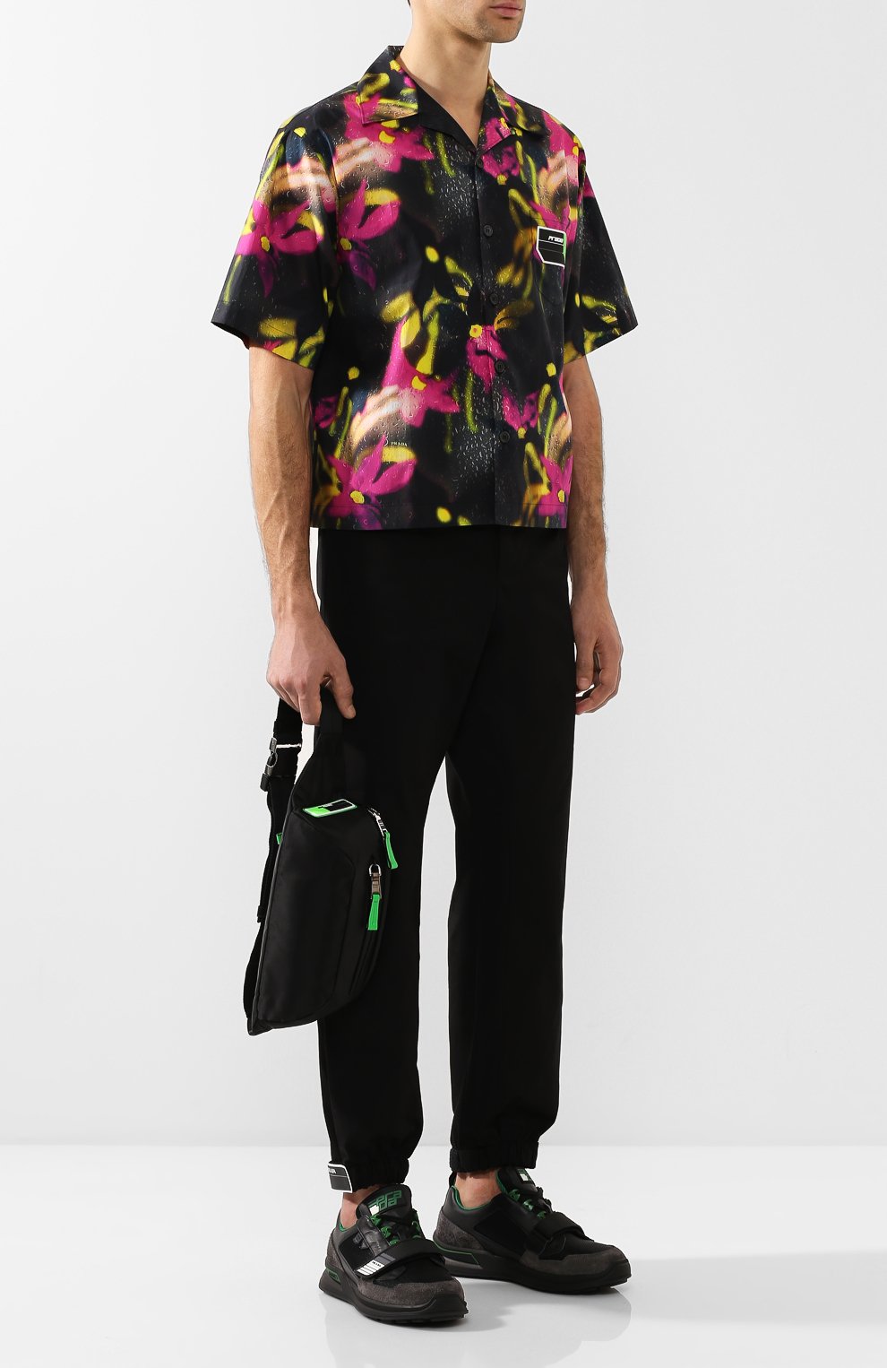 Текстильные кроссовки на шнуровке с застежкой велькро PRADA, арт. 2EG266-3V71-F0DC4, фото 2