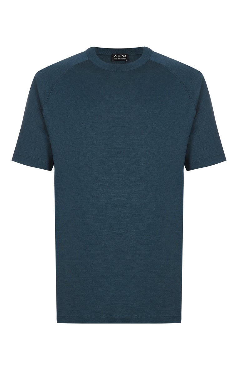 Мужская шерстяная футболка ZEGNA темно-бирюзового цвета, арт. FCT706/UF328A9 | Фото 1 (Материал внешний: Шерсть; Длина (для топов): Стандартные; Рукава: Короткие; Принт: Без принта; Мужское Кросс-КТ: Футболка-одежда; Стили: Кэжуэл; Автоматизация ТО: Проставлено; Автоматизация состава: Проставлено; Детали: Без декора)