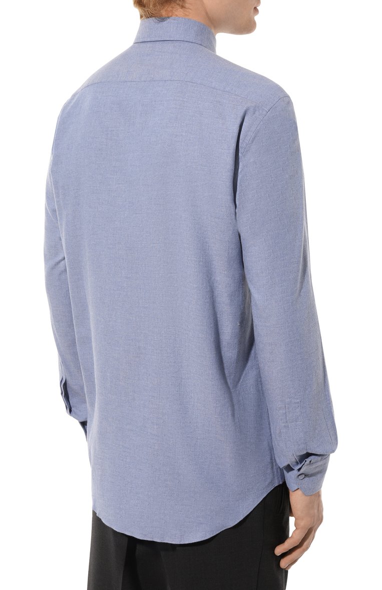 Мужская хлопковая рубашка STEFANO RICCI голубого цвета, арт. MC007046/M2600 | Фото 4 (Манжеты: На пуговицах; Воротник: Button down; Рукава: Длинные; Случай: Повседневный; Длина (для топов): Стандартные; Материал сплава: Проставлено; Материал внешний: Хлопок; Принт: Однотонные; Драгоценные камни: Проставлено; Стили: Кэжуэл)
