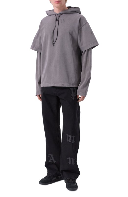 Хлопковое худи Palm Angels PMBB178F25FLE001 Серый  PMBB178F25FLE001 Фото 2