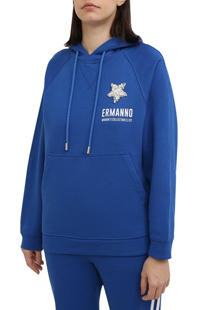Хлопковое худи ERMANNO FIRENZE синего цвета по цене 32400 руб., арт. D39ET FL071FEL, фото 3 Хлопковое худи ERMANNO FIRENZE, арт. D39ET FL071FEL, фото 3
