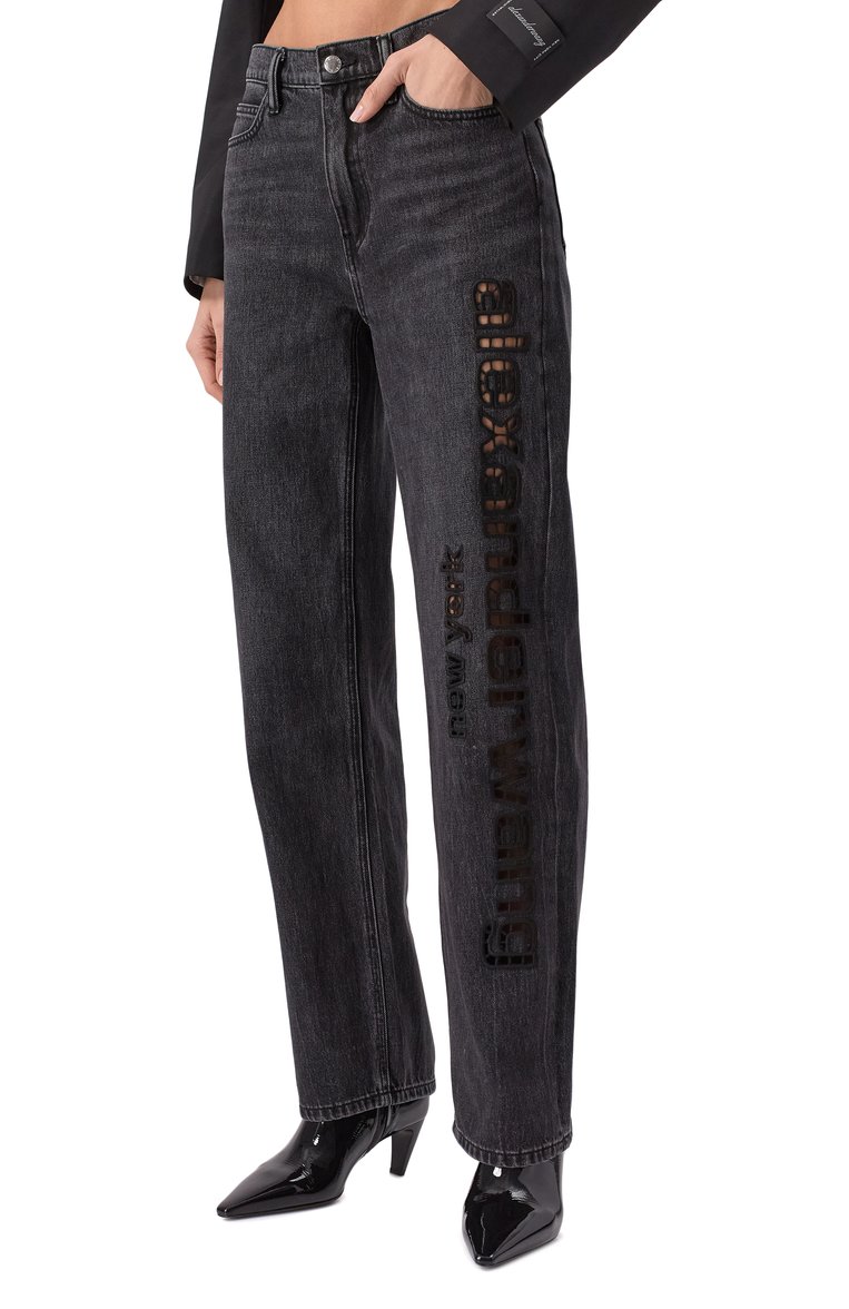 Женские джинсы ALEXANDER WANG темно-серого цвета, арт. 4DC1254691 | Фото 3 (Драгоценные камни: Проставлено; Материал сплава: Проставлено; Длина (брюки, джинсы): Стандартные; Материал внешний: Хлопок, Деним; Силуэт Ж (брюки и джинсы): Прямые; Детали: Делаве, Вышивка; Кросс-КТ: Деним; Стили: Гранж)