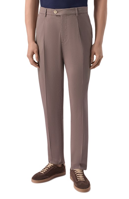 Хлопковые брюки Brunello Cucinelli M289LE1450 Коричневый  M289LE1450 Фото 3