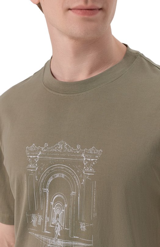 Хлопковая футболка Brunello Cucinelli M0B138521P Хаки  M0B138521P Фото 5
