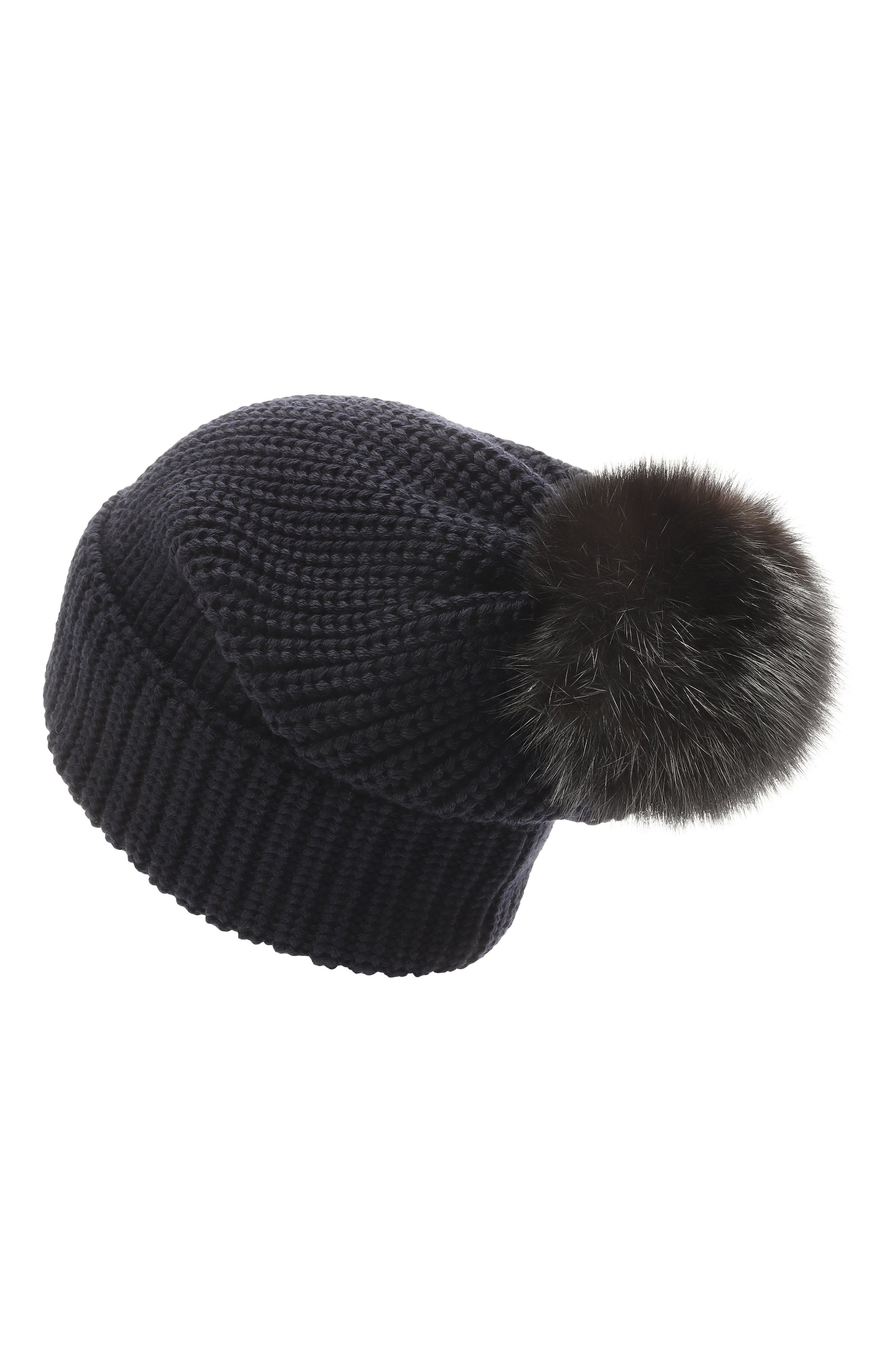 Шерстяная шапка с отделкой из соболя BLACK SABLE темно-синего цвета по цене 57000 руб., арт. BS-47CC10, фото 2 Шерстяная шапка с отделкой из соболя BLACK SABLE, арт. BS-47CC10, фото 2