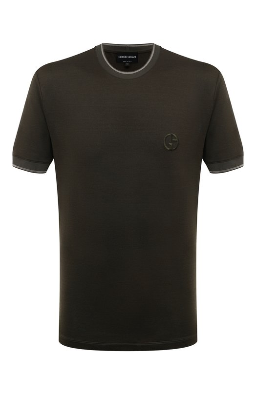 Футболка из хлопка и шелка Giorgio Armani GM000238/TE11865 Хаки GM000238/TE11865