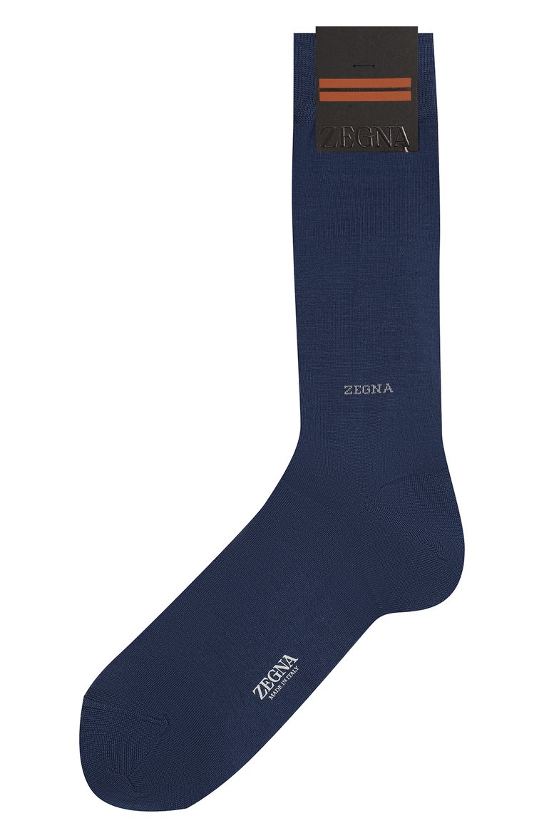 Мужские хлопковые носки ZEGNA синего цвета, арт. N5V406520 | Фото 1 (Нос: Не проставлено; Материал внешний: Хлопок; Кросс-КТ: бельё)
