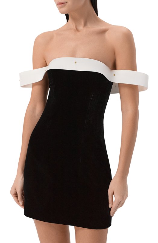 Бархатное платье с отделкой перьями страуса YVON 0 160036 Чёрно-белый  0 160036 Фото 5