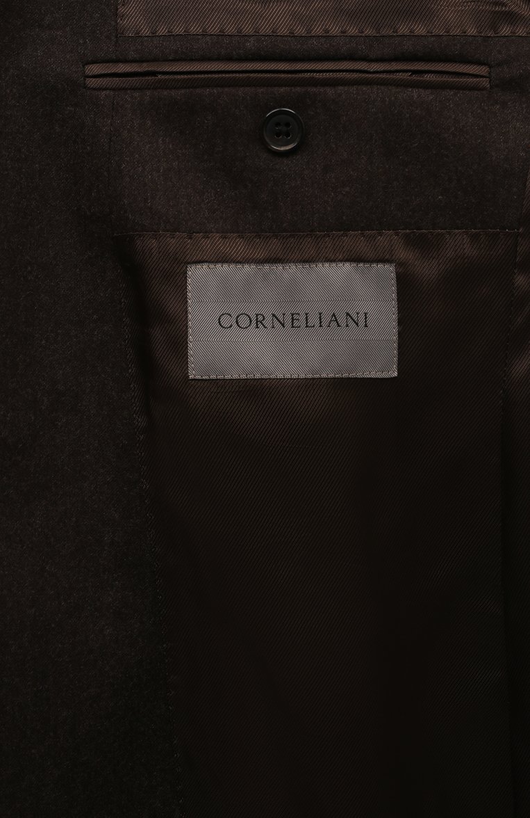 Мужской шерстяной костюм CORNELIANI темно-коричневого цвета, арт. 946005-9418111_SET | Фото 9 (Материал сплава: Проставлено; Рукава: Длинные; Драгоценные камни: Проставлено; Материал внешний: Шерсть; Стили: Кэжуэл; Костюмы М: Однобортный)