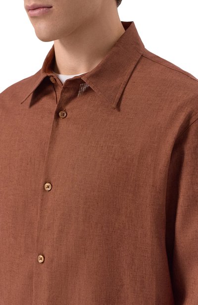 Рубашка изо льна и вискозы HINNOMINATE коричневого цвета по цене 13450 руб., арт. HMABM01549, фото 5 Рубашка изо льна и вискозы HINNOMINATE, арт. HMABM01549, фото 5