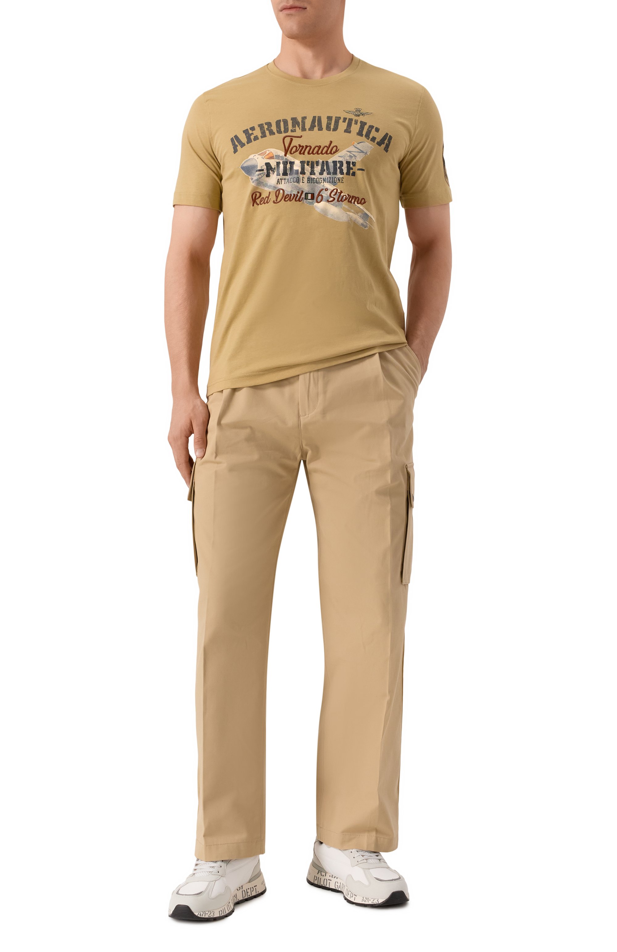 Хлопковая футболка AERONAUTICA MILITARE бежевого цвета по цене 6825 руб., арт. 251TS2406J641, фото 2 Хлопковая футболка AERONAUTICA MILITARE, арт. 251TS2406J641, фото 2
