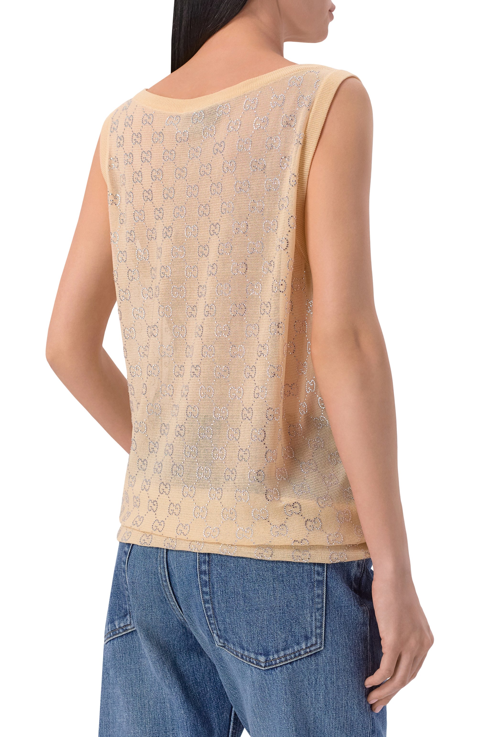 Шелковый топ с отделкой стразами GUCCI, арт. 856134/XKFC5, фото 4