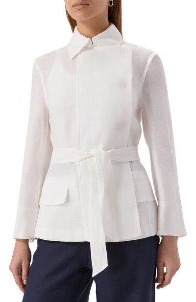 Льняной жакет EMPORIO ARMANI белого цвета по цене 99500 руб., арт. EW001545/TE14012, фото 3 Льняной жакет EMPORIO ARMANI, арт. EW001545/TE14012, фото 3