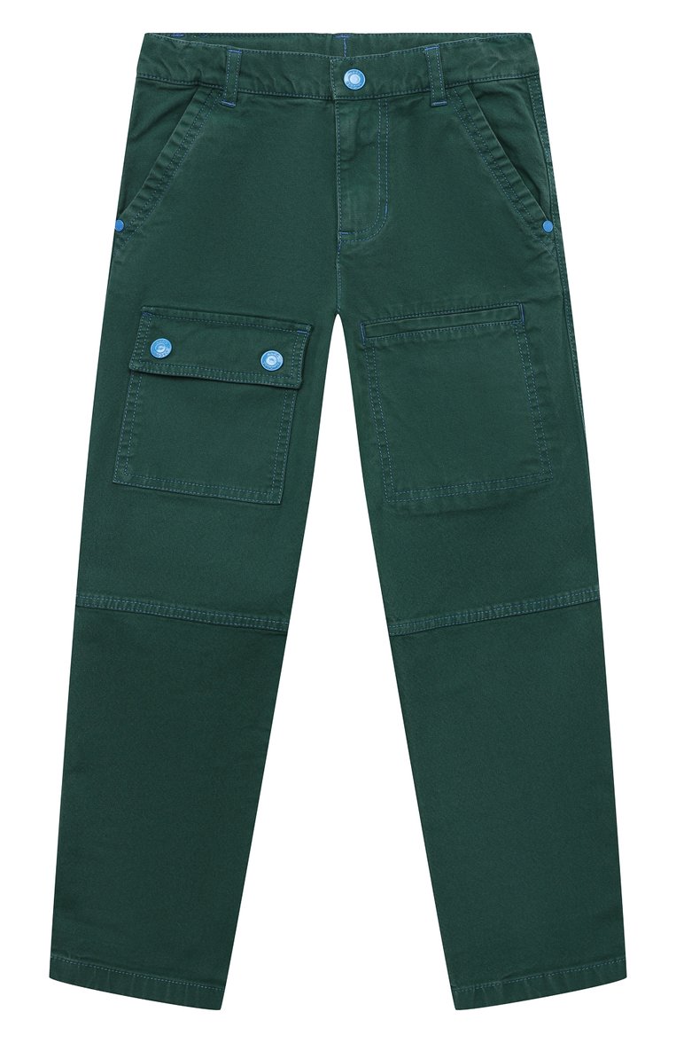 Детские хлопковые брюки MARC JACOBS (THE) зеленого цвета, арт. W24296/6A-12A | Фото 1 (Материал сплава: Проставлено; Материал внешний: Хлопок; Нос: Не проставлено; Случай: Повседневный)