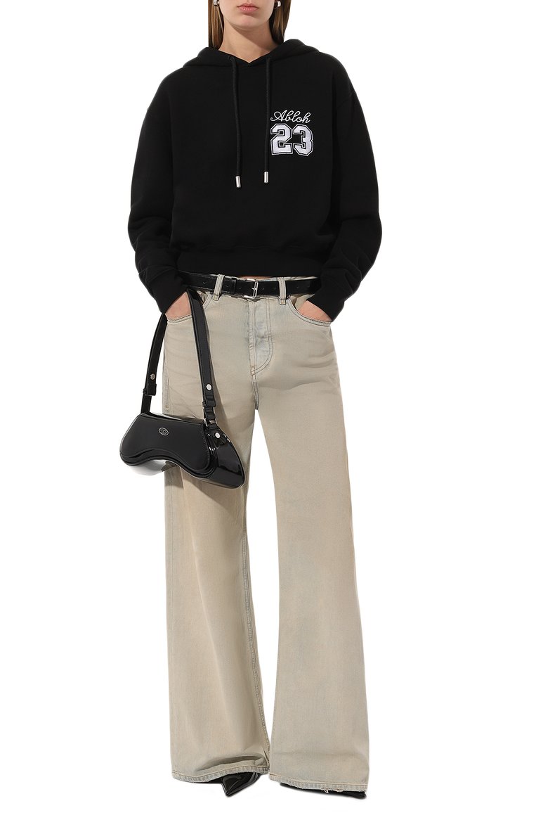 Женский хлопковое худи OFF-WHITE черного цвета, арт. 0WBB016S24FLE001 | Фото 2 (Длина (для топов): Стандартные; Рукава: Длинные; Материал внешний: Хлопок; Стили: Кэжуэл; Женское Кросс-КТ: Худи-одежда)