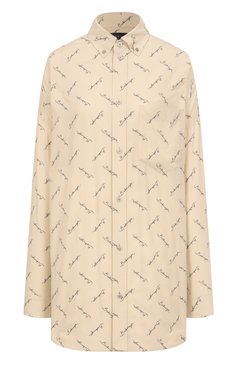 Женская рубашка из вискозы BALENCIAGA светло-бежевого цвета, арт. 773300/TRLB1 | Фото 1 (Рукава: Длинные; Материал внешний: Вискоза; Длина (для топов): Удлиненные; Кросс-КТ: костюм; Женское Кросс-КТ: Рубашка-одежда; Принт: С принтом; Стили: Кэжуэл)