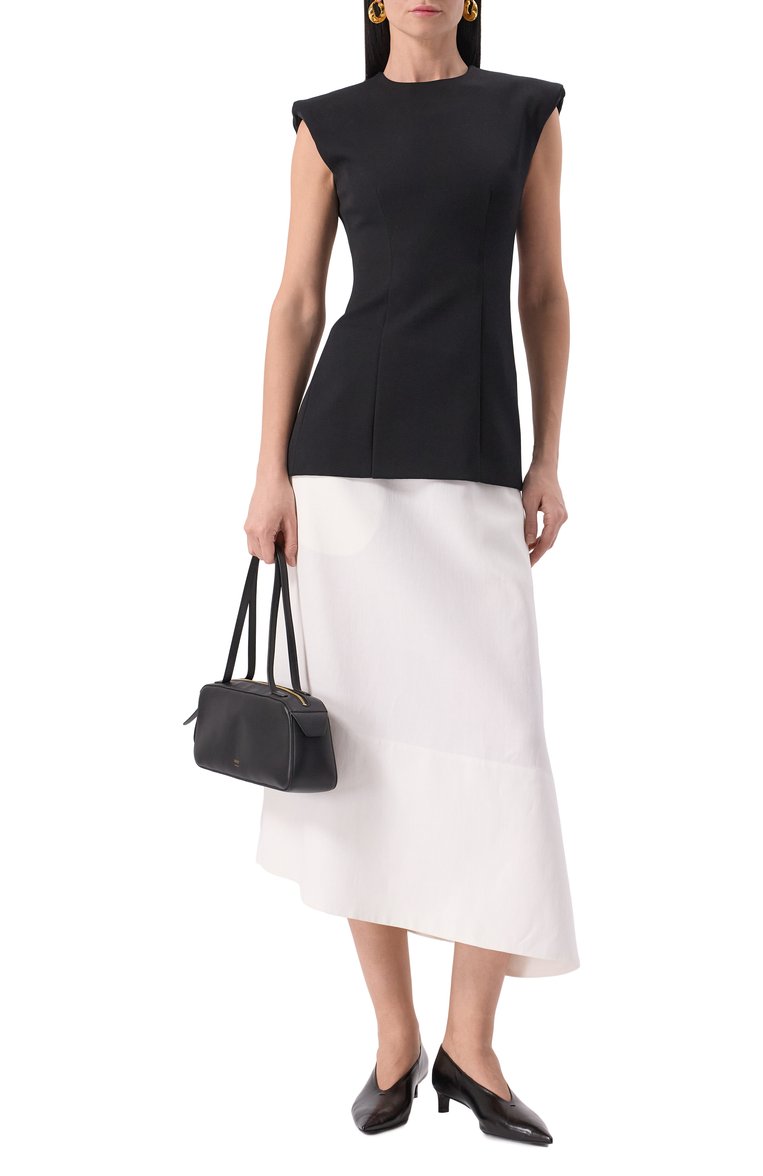 Женская льняная юбка JIL SANDER белого цвета, арт. J04MA0006/J60001 | Фото 2 (Длина Ж (юбки, платья, шорты): Миди; Материал сплава: Проставлено; Драгоценные камни: Проставлено; Материал внешний: Лен; Стили: Минимализм; Кросс-КТ: костюм)