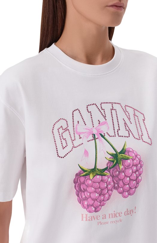 Хлопковая футболка Ganni A1050140 Белый  A1050140 Фото 5