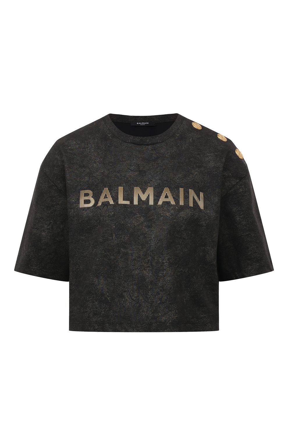 Хлопковая футболка BALMAIN черного цвета по цене 69400 руб., арт. AF1EE024BC20, фото 1 Хлопковая футболка BALMAIN, арт. AF1EE024BC20, фото 1