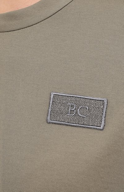 Хлопковая футболка BRUNELLO CUCINELLI хаки цвета по цене 88200 руб., арт. M0A45DG830, фото 5 Хлопковая футболка BRUNELLO CUCINELLI, арт. M0A45DG830, фото 5