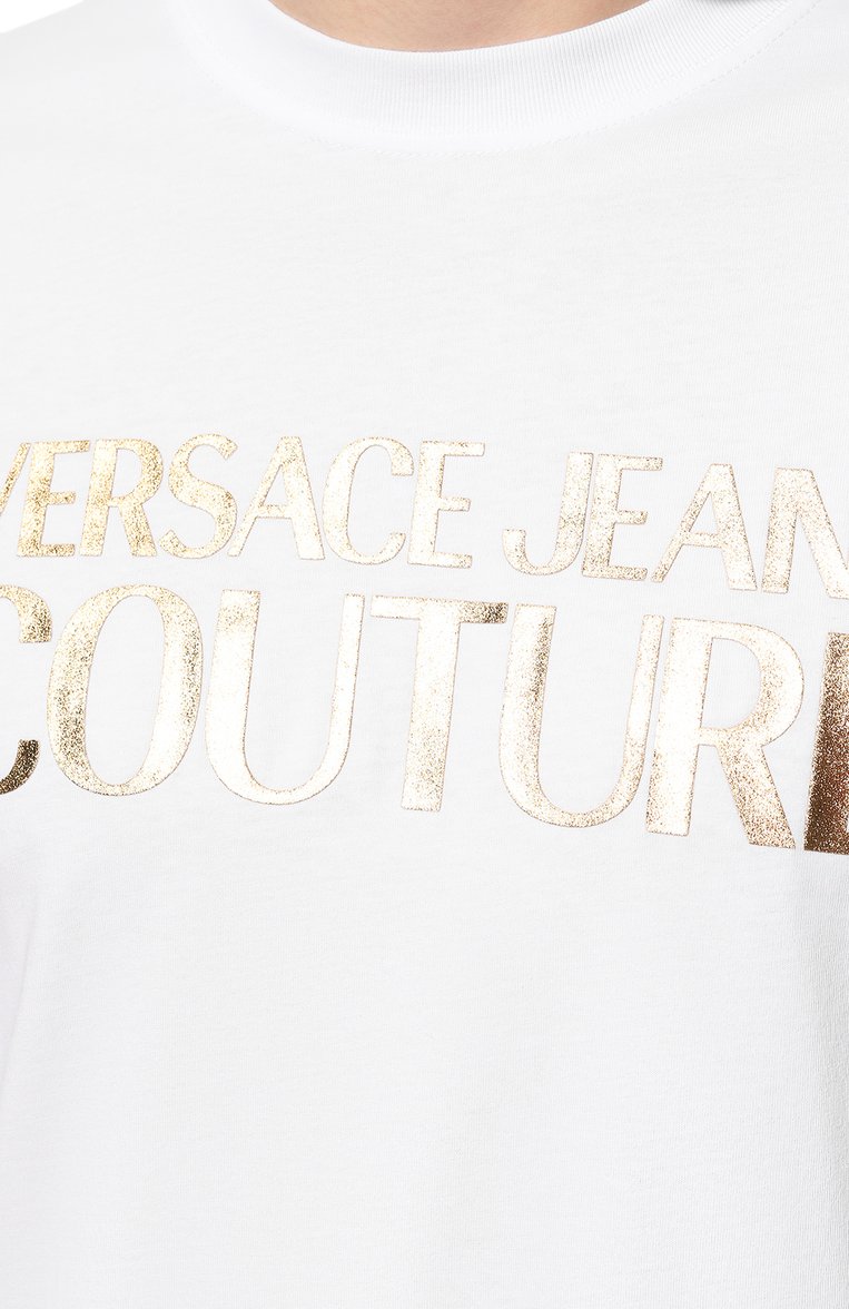 Хлопковая футболка VERSACE JEANS COUTURE, арт. 72GAHT01-72UP600 S L0G0 THICK F0IL WHITE+G0LD/CJ00, фото 1