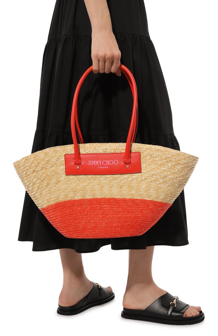 Женская сумка-тоут JIMMY CHOO красного цвета, арт. BEACH BASKET T0TE/M | Фото 2 (Размер: large; Материал: Рафия)