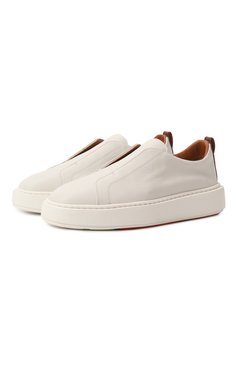 Женские кожаные кеды SANTONI молочного цвета, арт. WBCG61323BARTLLK | Фото 1 (Драгоценные камни: Проставлено; Материал внешний: Натуральная кожа; Материал сплава: Проставлено; Подошва: Платформа; Стили: Кэжуэл; Кросс-КТ: Низкие; Материал утеплителя: Без утеплителя)