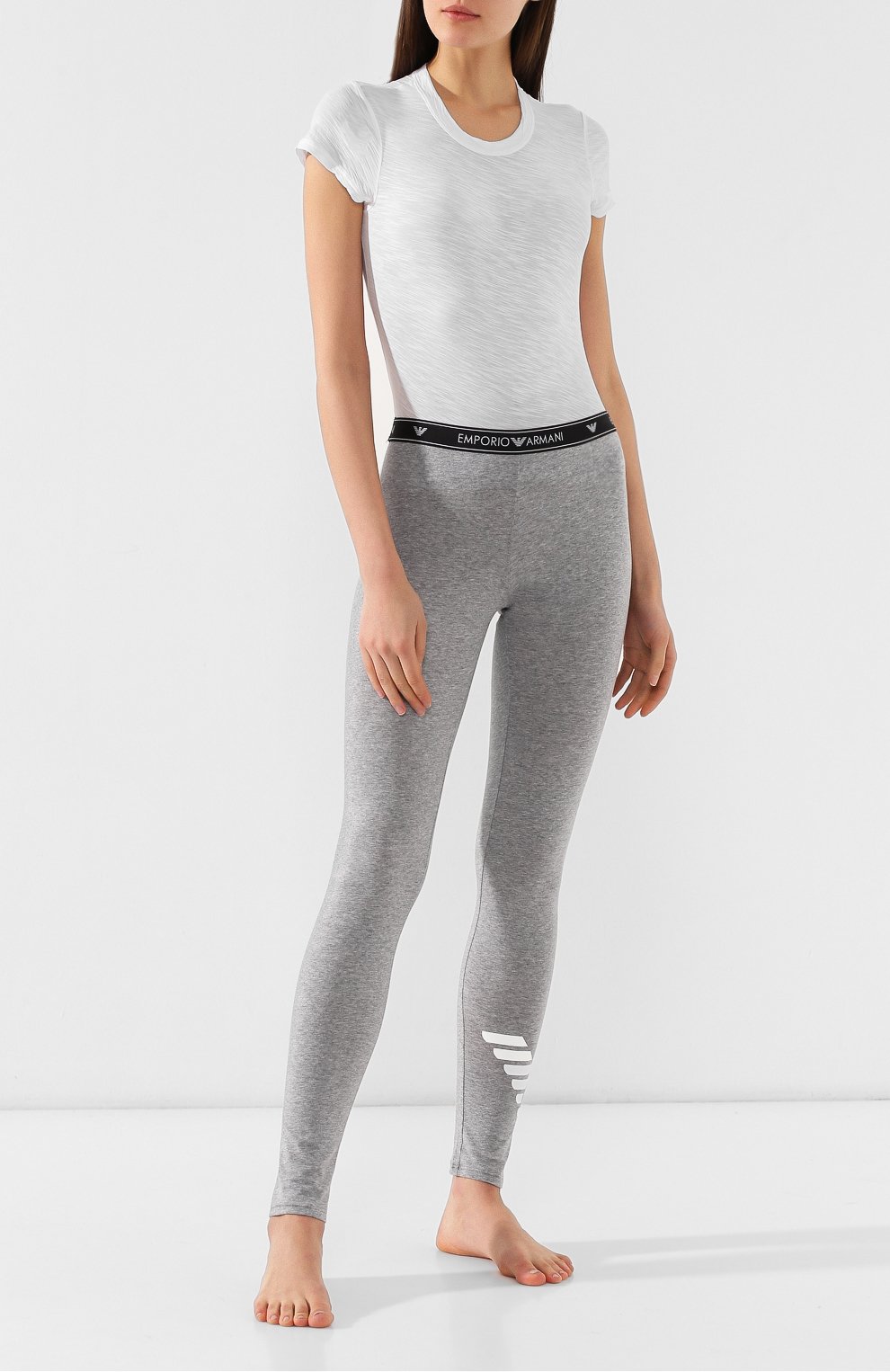 Хлопковые легинсы EMPORIO ARMANI серого цвета по цене 8995 руб., арт. 164162/9P317, фото 2 Хлопковые легинсы EMPORIO ARMANI, арт. 164162/9P317, фото 2