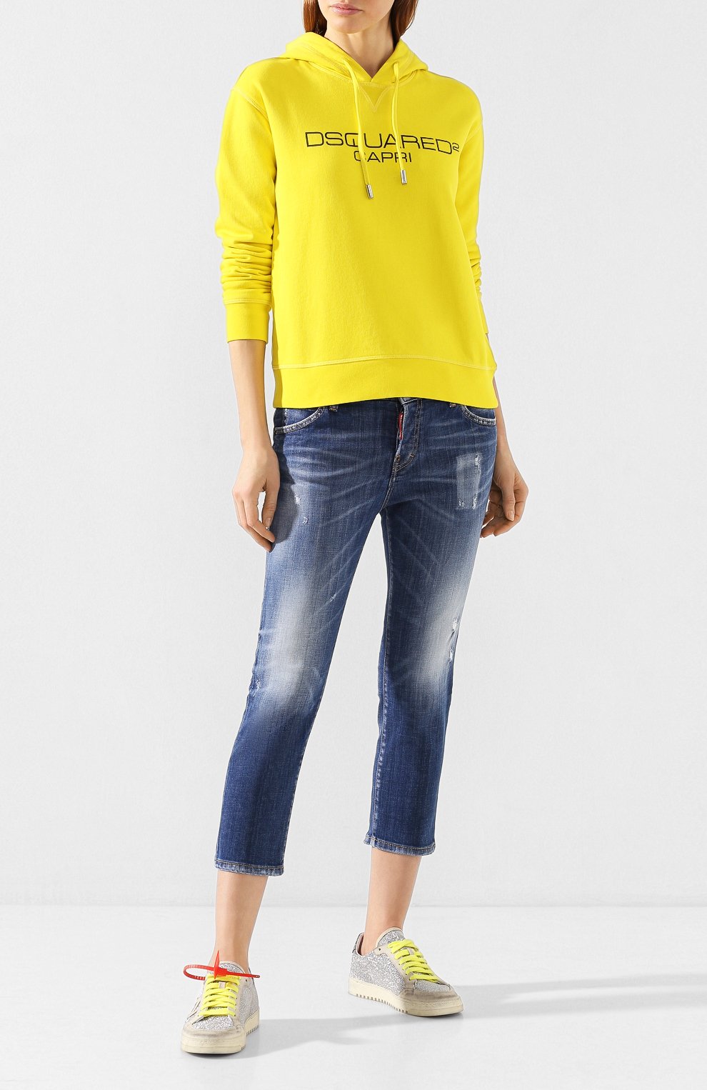 Хлопковое худи DSQUARED2 желтого цвета по цене 28800 руб., арт. S75GU0294/S25305, фото 2 Хлопковое худи DSQUARED2, арт. S75GU0294/S25305, фото 2