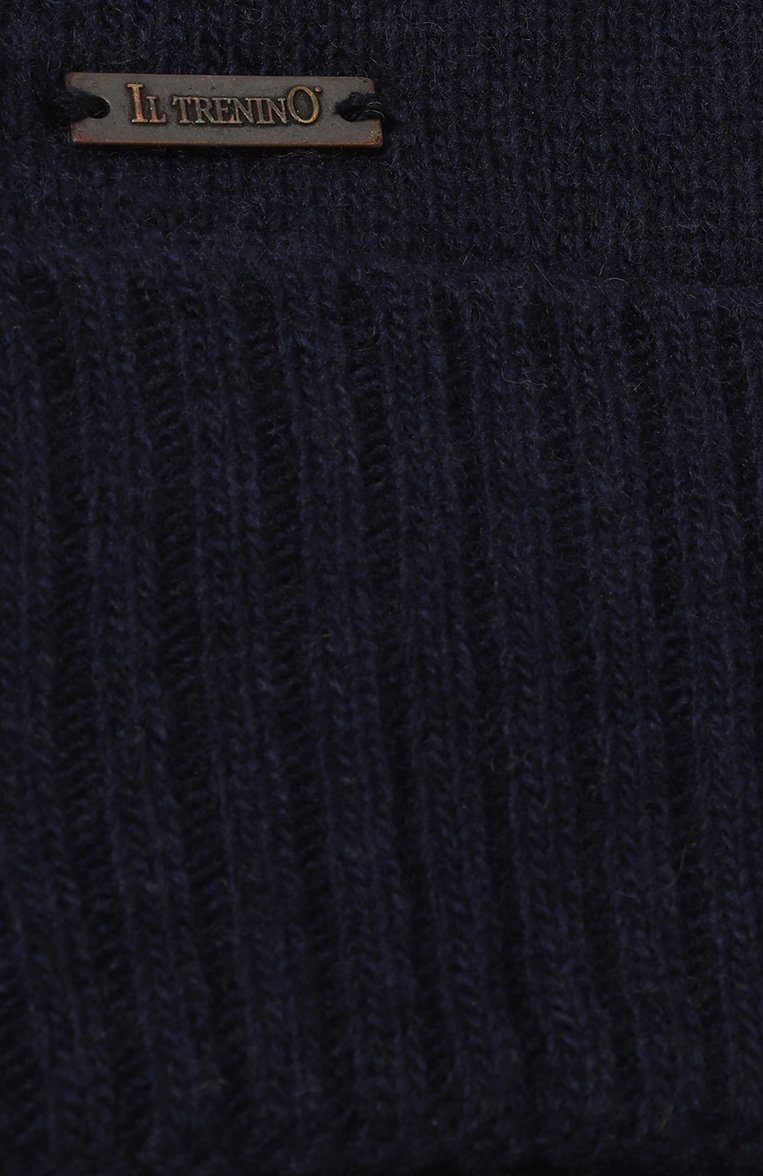 Детского капор из шерсти и кашемира IL TRENINO темно-синего цвета, арт. CL-4101/B | Фото 3 (Матер�иал: Текстиль, Кашемир, Шерсть; Материал сплава: Проставлено; Нос: Не проставлено)