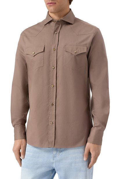 Хлопковая рубашка BRUNELLO CUCINELLI коричневого цвета по цене 123000 руб., арт. MW6044008, фото 3 Хлопковая рубашка BRUNELLO CUCINELLI, арт. MW6044008, фото 3