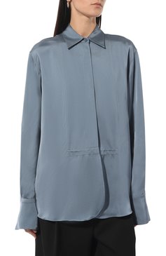 Женская блузка из вискозы JIL SANDER голубого цвета, арт. J02DL0134/J65022 | Фото 3 (Рукава: Длинные; Принт: Без принта; Длина (для топов): Удлиненные; Материал сплава: Проставлено; Материал внешний: Вискоза; Драгоценные камни: Проставлено; Женское Кросс-КТ: �Блуза-одежда; Стили: Кэжуэл)