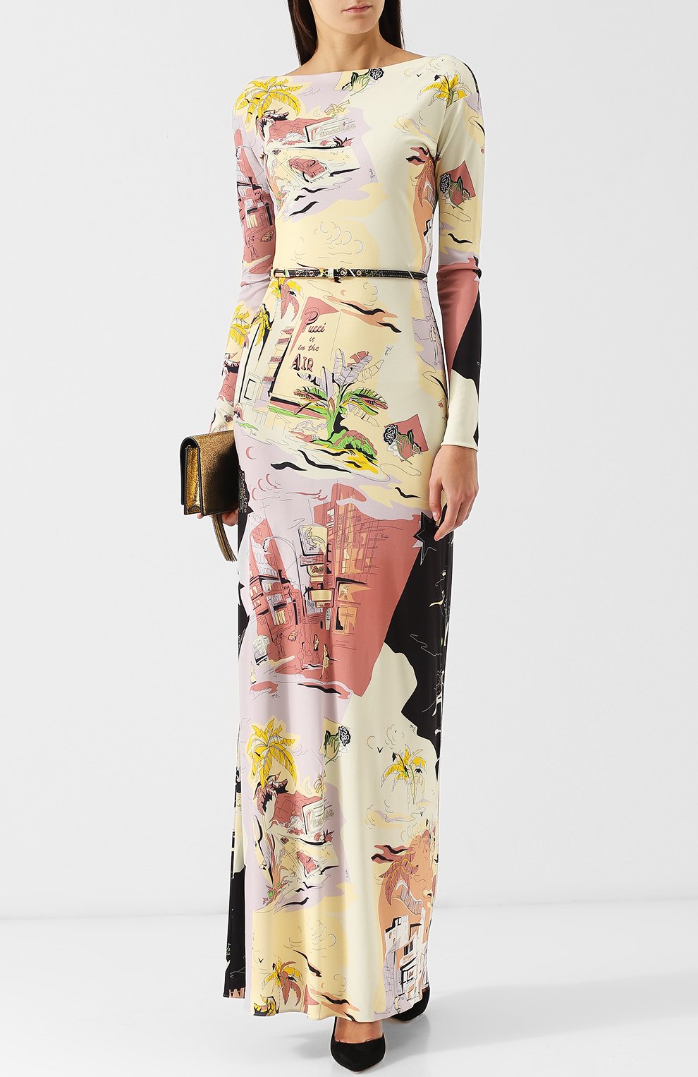 Платье-макси с поясом и принтом EMILIO PUCCI разноцветного цвета по цене 128500 руб., арт. 8UJI30/8U724, фото 2 Платье-макси с поясом и принтом EMILIO PUCCI, арт. 8UJI30/8U724, фото 2