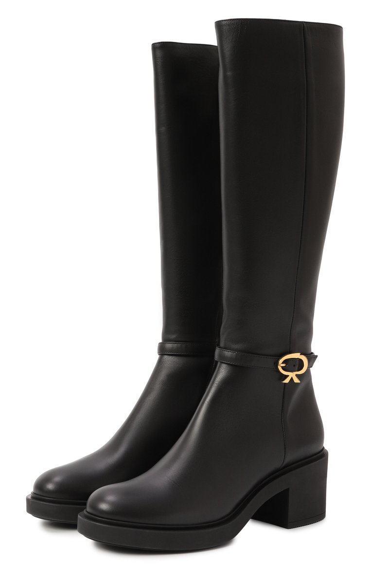 Женск�ие кожаные сапоги ribbon dumont 45 GIANVITO ROSSI черного цвета, арт. G80385.45G0M.VGINER0 | Фото 1 (Материал внешний: Натуральная кожа; Подошва: Платформа; Высота голенища: Средние; Материал внутренний: Натуральная кожа; Каблук высота: Средний; Каблук тип: Устойчивый; Материал утеплителя: Без утеплителя)